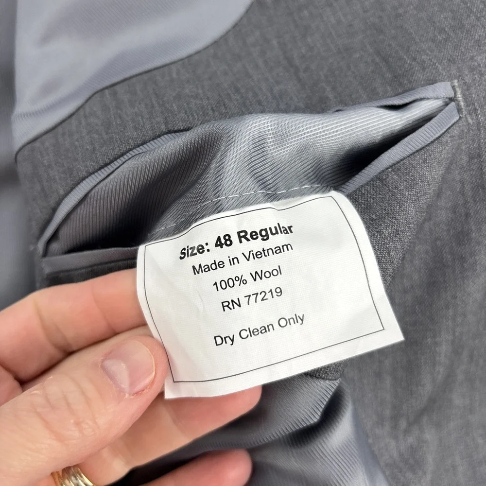 Pronto Uomo Platinum Mens Gray Blazer Suit Jacket Size 48R Wool Classic Business